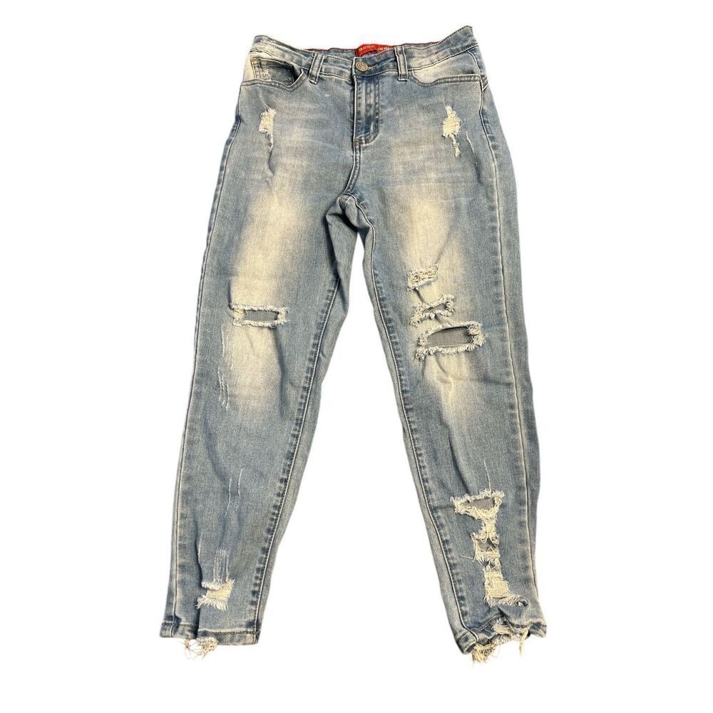 Gogo Women's Juniors Size 7 Blue High Rise Skinny Ankle Distressed Stretch Jeans
